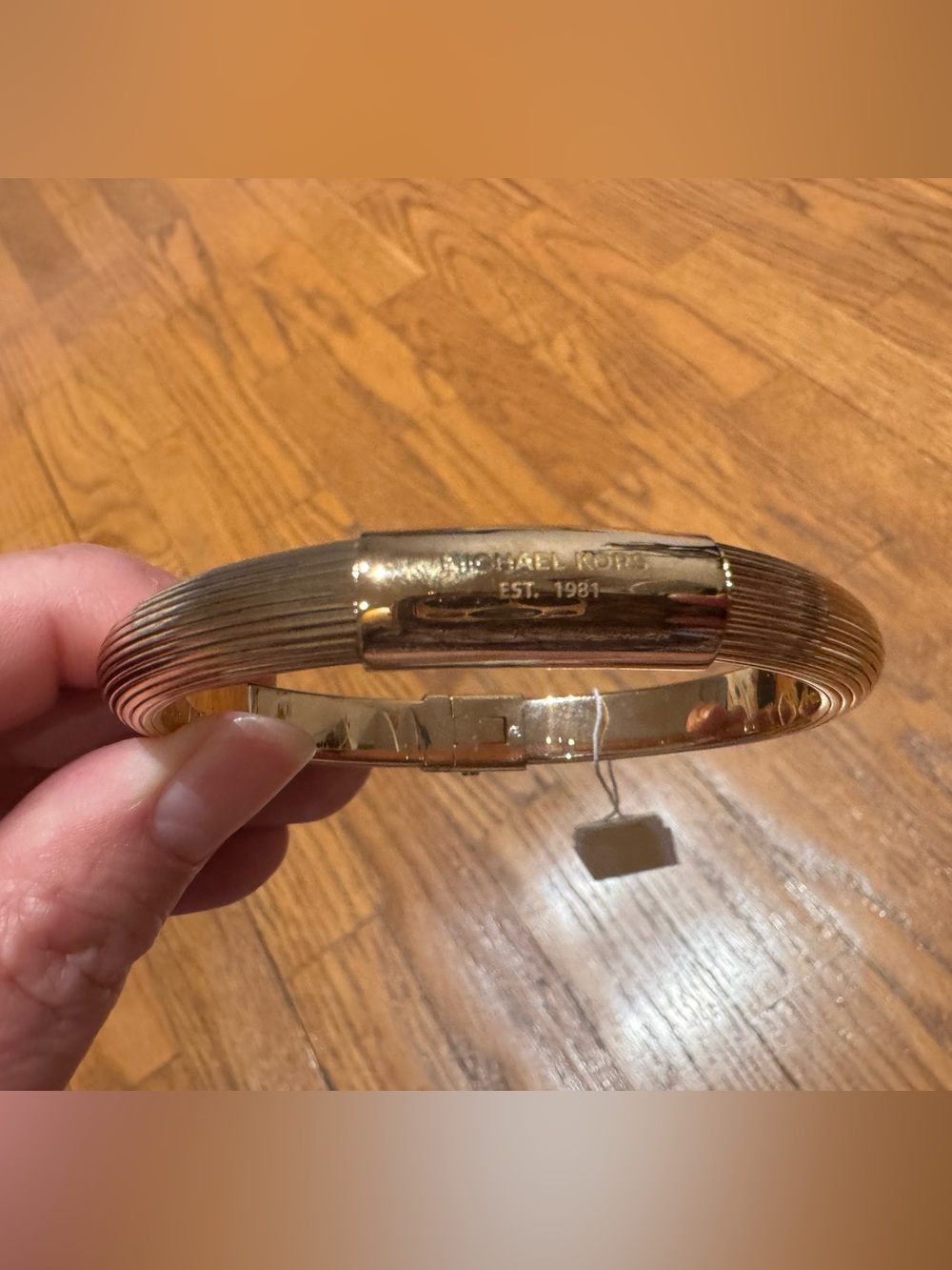 Michael Kors Gold Ribbed Hinged Bangle Bracelet